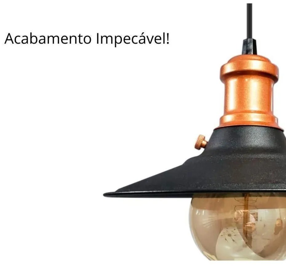 Lustre Pendente Industrial Moderno Nordic Preto Com Cobre