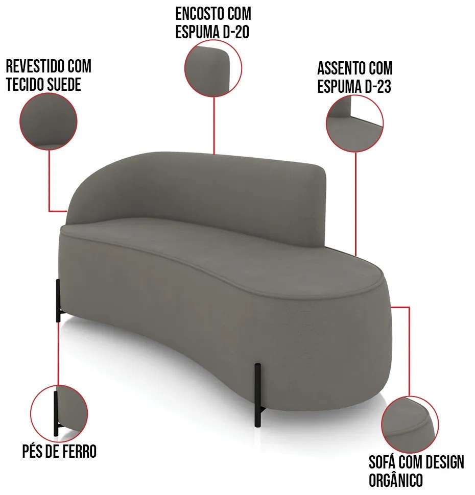 Sofá 3 Lugares Orgânico 180cm Pé Ferro Preto Morgan Suede D03 - D'Rossi - Grafite