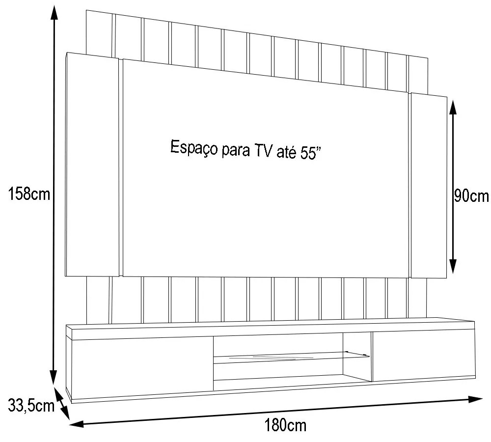 Painel Home Suspenso para TV até 55 Sala de Estar Shawn Preto/Nature G26 - Gran Belo
