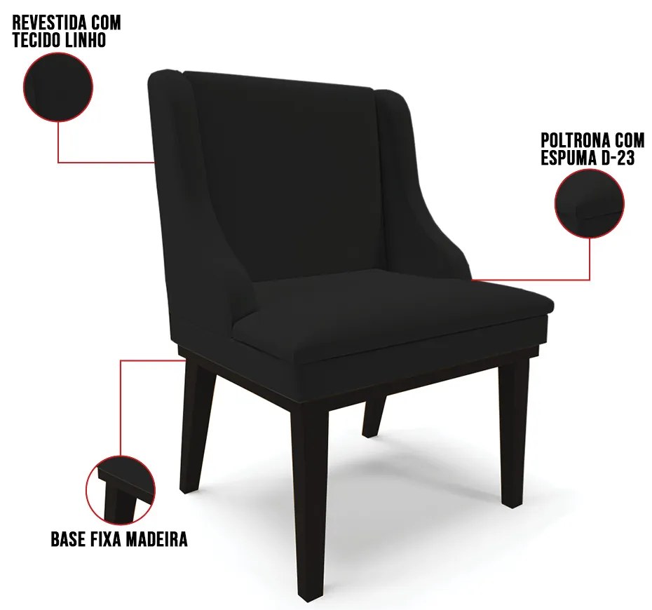 Cadeira de Jantar Liz Linho Base Fixa Madeira Preto D03 - D'Rossi - A79 Preto
