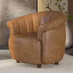 Poltrona Sala de Estar Pé Madeira Lykan Sintético Caramelo Z32 - Mpoze