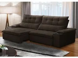 Sofá Retrátil 3 Lugares com Porta Copo 250cm Malta F05 Veludo Marrom E