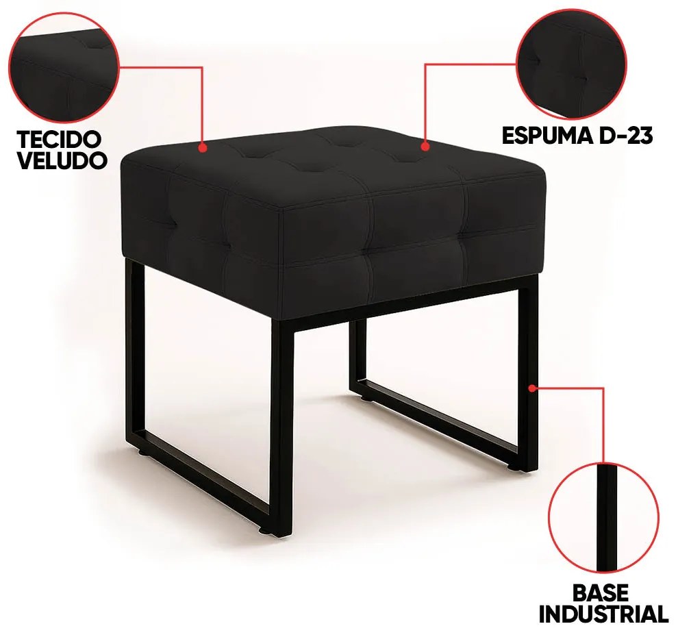 Poltrona Sala e Puff Decorativo Industrial Elisa Veludo D03 - D'Rossi - Preto