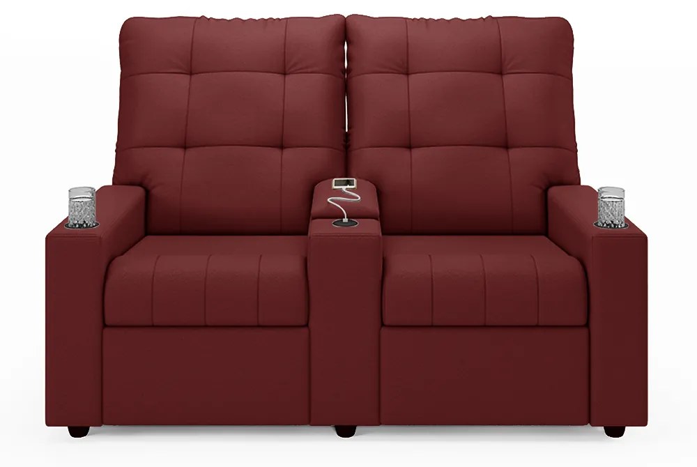 Poltrona do Papai Reclinável Sala de Cinema Movie 2 Lugares Manual Baú USB PU Vermelho G23
