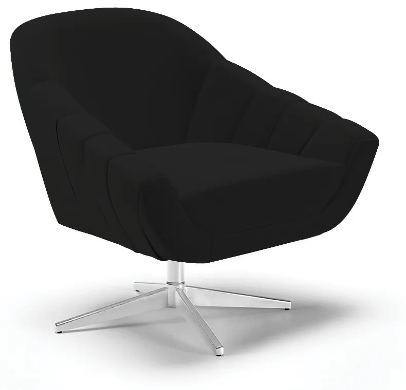 Poltrona Giratória Giovana Linho Preto A79 Base Cromada D01 - D'Rossi