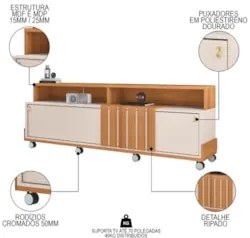 Rack Bancada de TV 60 Pol 160cm Essenza Cinamomo/Off - HB Móveis