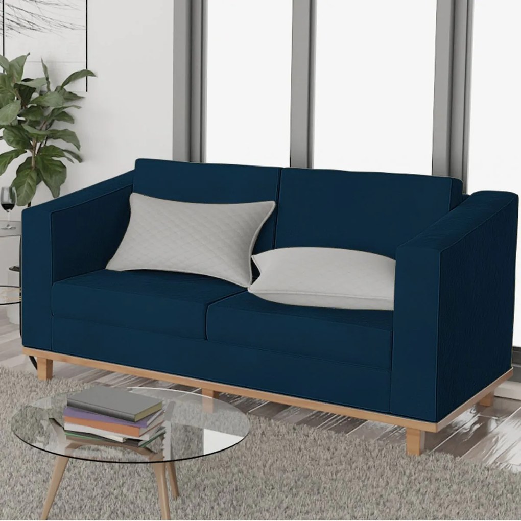 Kit Sofá 2 Lugares e 2 Poltronas Europa Suede Azul Marinho ADJ Decor