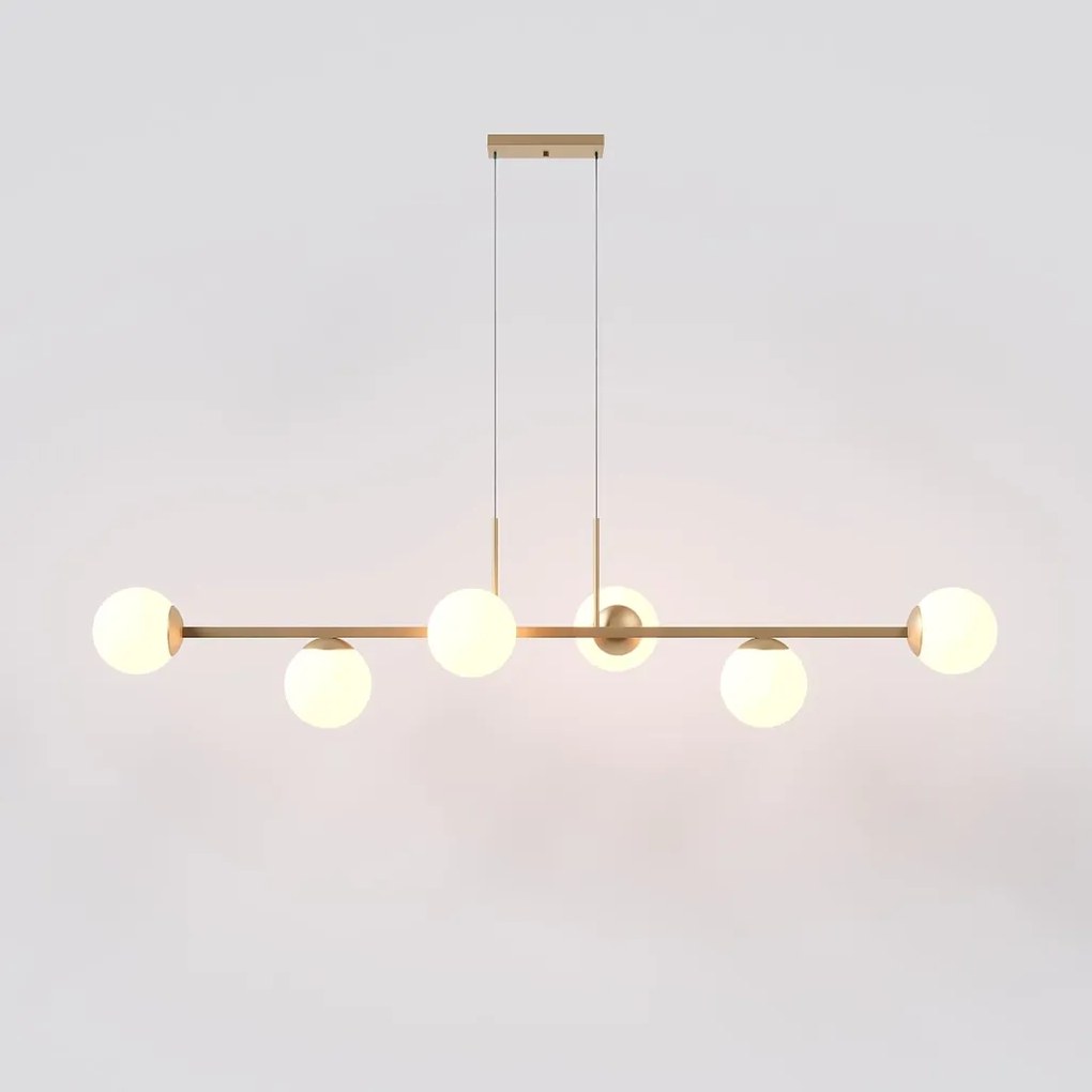 Pendente Six Retângular 124X25,5X27Cm Alumínio E Globo Ø12Cm Fosco 6Xg... (CINZA FOSCO, FOSCO)