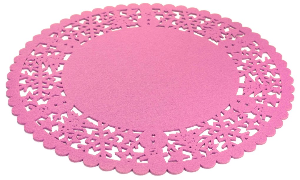 Jogo Americano Redondo Natalino 1 Unidade Tecido 35cm Borda Vazada Rosa F04 - D'Rossi