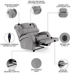 Poltrona do Papai Reclinável Kalie Controle Power Elétrico USB FH9 Lin