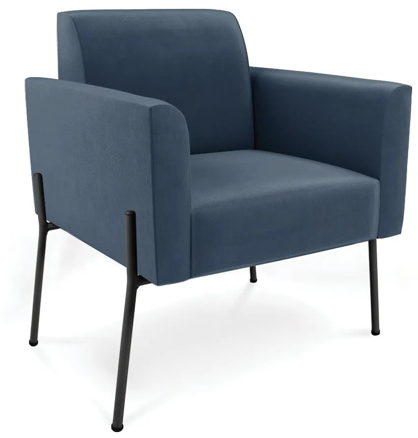 Poltrona Pé de Ferro Preto para Sala Marisa Suede D03 - D'Rossi - Azul Marinho