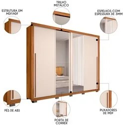 Guarda Roupa Casal 2 Portas de Correr com Espelho Praticus Freijó/Off