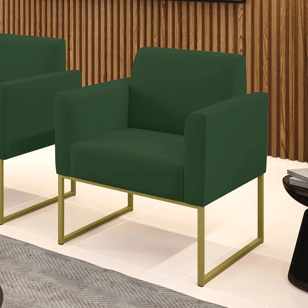 Poltrona Sala Decorativa Marisa Industrial Dourado Veludo D03 - D'Rossi - Verde