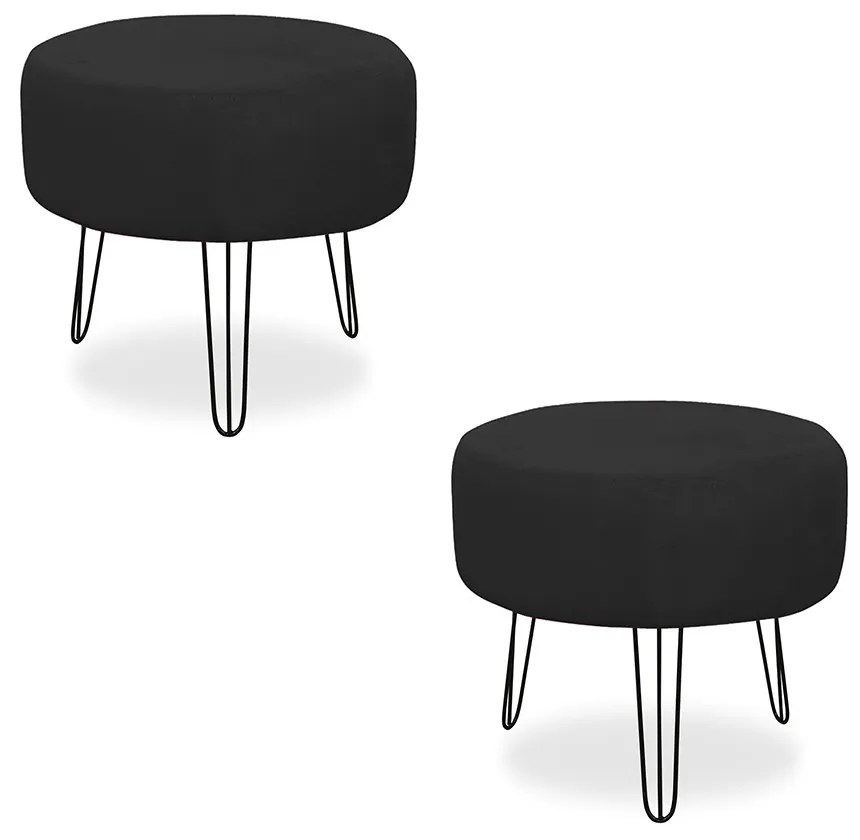 Puff Decorativo Chloe Redondo Pés Metal Suede Preto