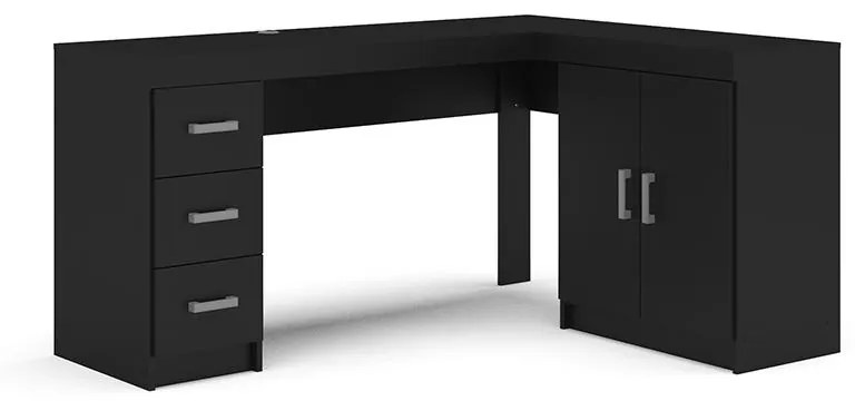 Mesa Em L Escritório Espanha 2 Portas 3 Gavetas - Preto