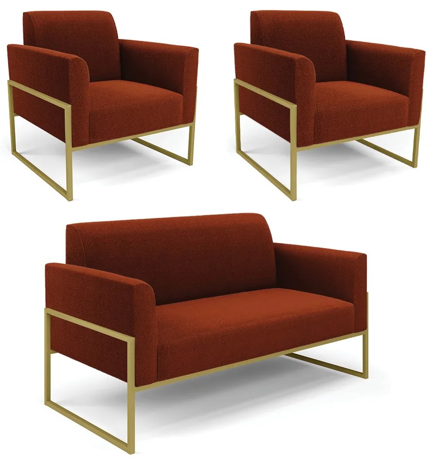 Namoradeira e 2 Poltronas Industrial Alta Dourado Marisa Bouclê - Terra