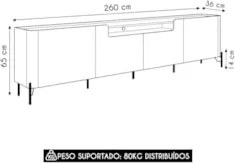 Rack TV 85 Pol 260cm 4 Portas Lisas Blen Luna/Dourado I06 - Mpozenato