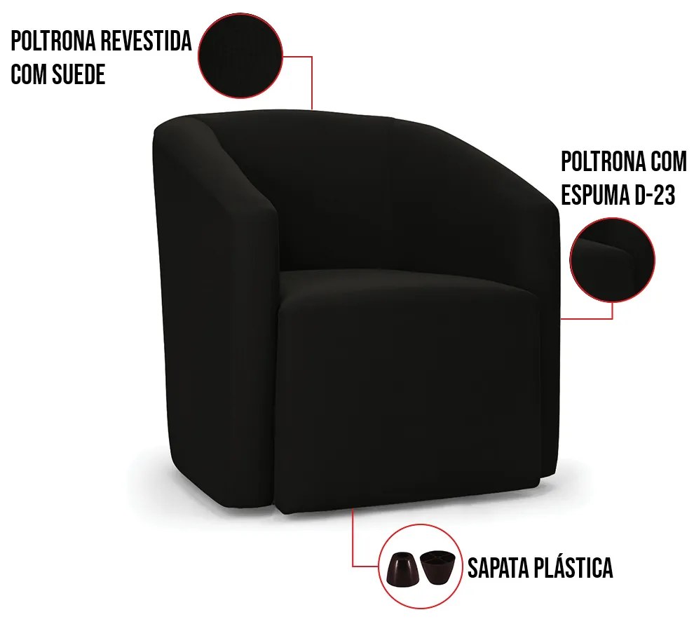 Poltrona Decorativa Orgânica Stella Max Suede D03 - D'Rossi - Preto