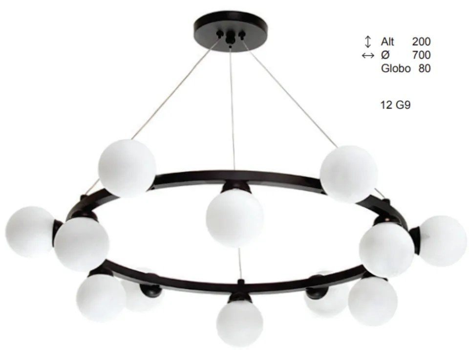 Pendente Solênio Redondo Ø70X20Cm Globo Fechado Ø8Cm 12Xg9 - Old Artis... (PRETO, CLEAR (Transparente))