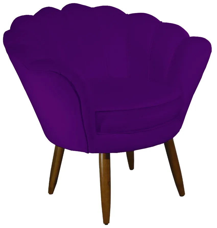 Poltrona Decorativa Pétala Pés Palito Veludo Roxo - Sheep Estofados - Violeta escuro