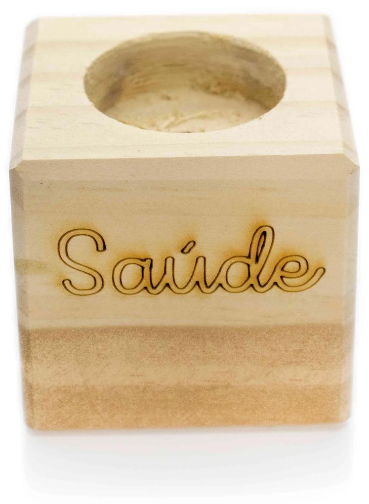 Porta Vela Quadrado Natal Saúde Madeira e Dourado 7 cm - D'Rossi