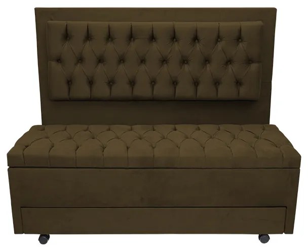 Cabeceira com Calçadeira Baú Casal 140cm Paris Capitonê Suede Marrom - Sheep Estofados - Marrom