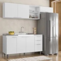 Armário de Cozinha CP03 Com Pia 150cm Pérola Z34 Branco     - Mpozenat
