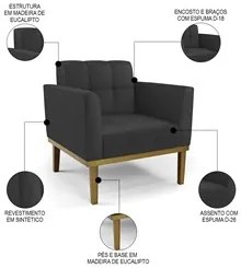 Sofá Namoradeira e 2 Poltronas Base Madeira Castanho Ana Sintético Pre