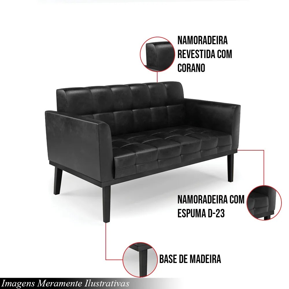 Poltrona Namoradeira Decorativa Karen Pés Fixo em Madeira Preto PU Preto Brilho G19 - Gran Belo
