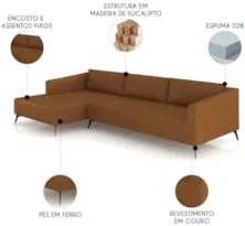 Sofá 5 Lugares 326cm Com Chaise Esquerdo Eko Couro Caramelo Z55 - Mpoz