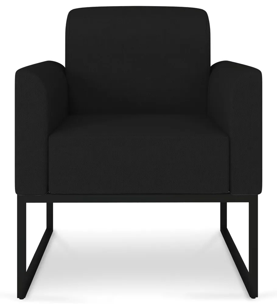 Poltrona Decorativa Isabella Base Industrial Linho Preto G19 - Gran Belo
