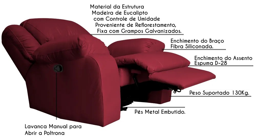 Poltrona do Papai Reclinável Manual Magnum PU Sintético Vermelho G23 - Gran Belo