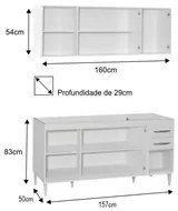 Armário Aéreo Panamá e Balcão Gabinete Áustria com Pia Inox 160cm Bran