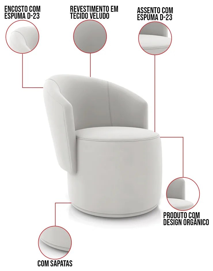 Poltrona Decorativa Orgânica Fixa para Sala Kit 2 Malu Veludo Cinza M11 - D'Rossi