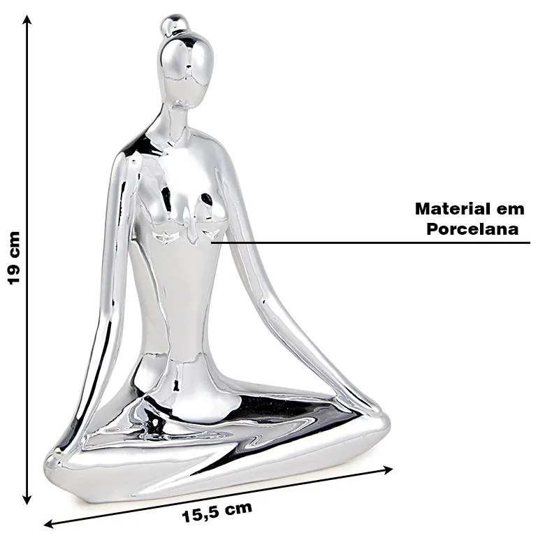 Escultura Decorativa de Yoga em Porcelana 19x15,5x7,5 Prata G39 - Gran Belo