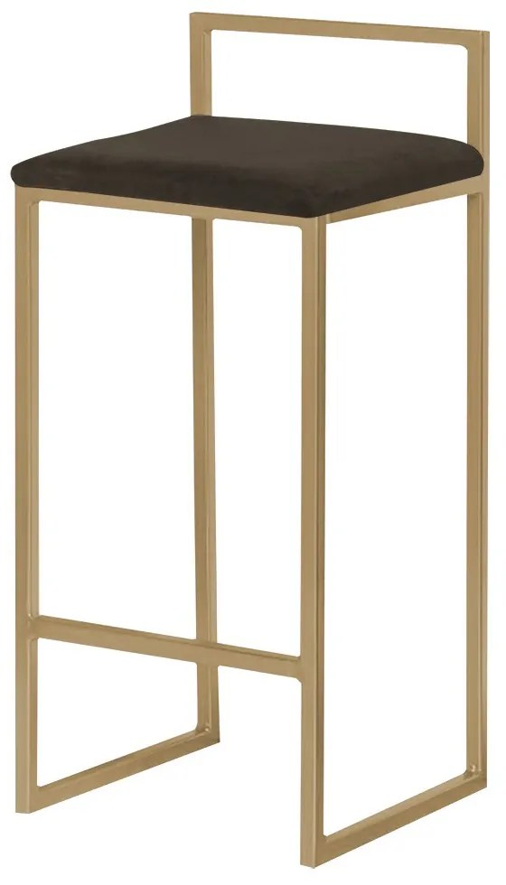 Banqueta Decorativa Selena Base Gold Suede Marrom G41 - Gran Belo