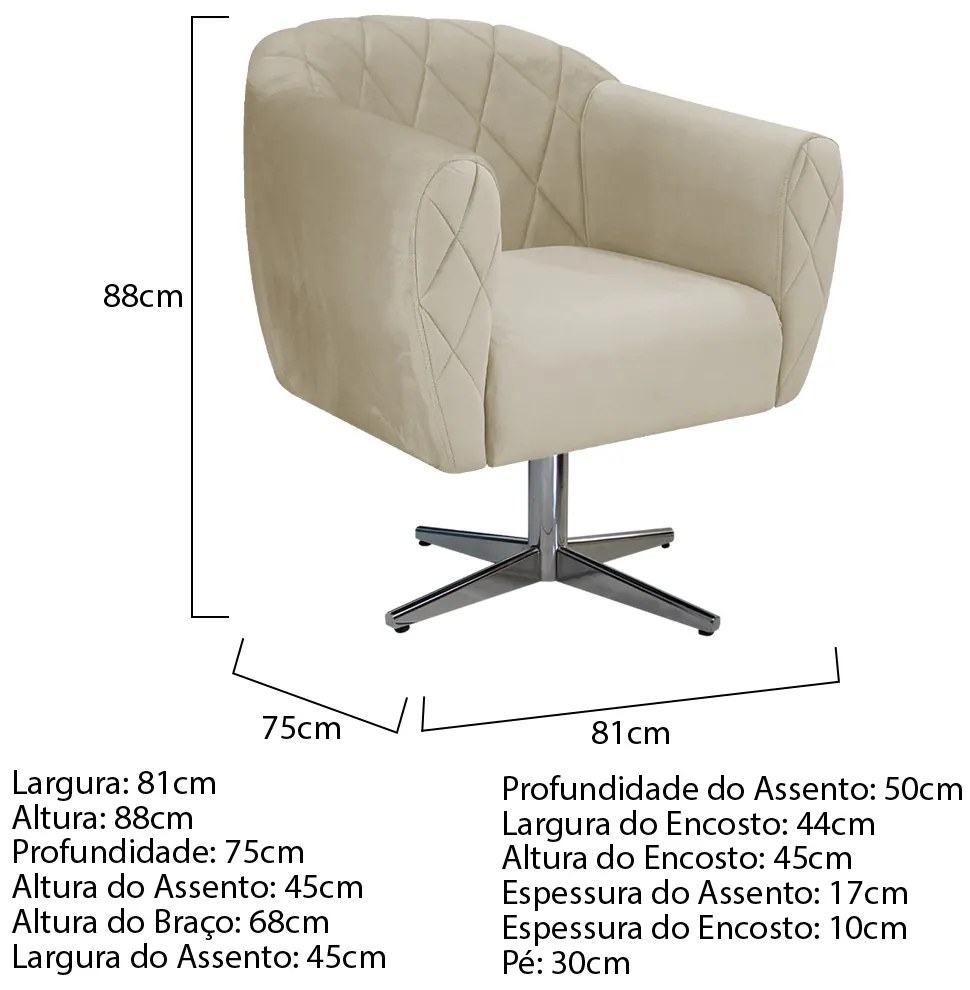 Poltrona Grazi Base Giratória de Metal Linho - ADJ Decor