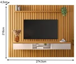 Painel Ripado para TV com Bancada Suspensa 2.7 Illusiê H01 Cinamomo/Of