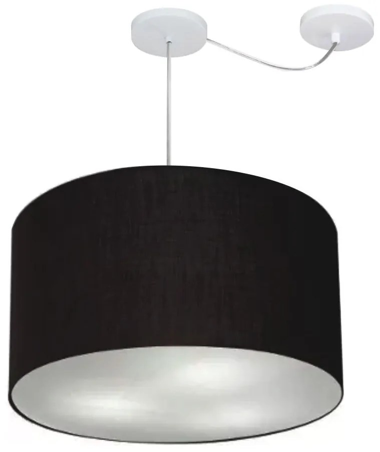 Lustre Pendente Cilíndrico Com Desvio Md-4239 Cúpula em Tecido 45x30cm Preto - Bivolt