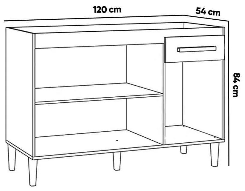 Balcão Cozinha sem Tampo 120cm para Pia Grazieli Atacama/Off White A09 - D'Rossi