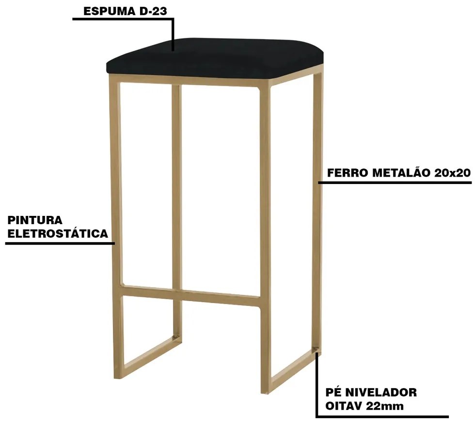 Banqueta Decorativa Billie Base Gold Veludo Preto G41 - Gran Belo