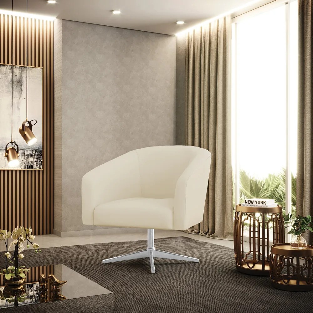 Poltrona Decorativa Giratória Cromada Stella Cotelê Ext/Veludo D03 - D'Rossi - Off White