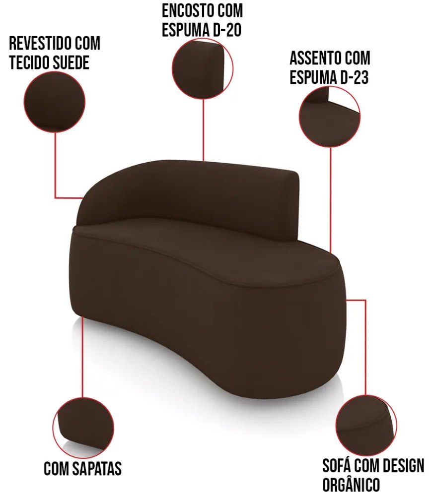 Sofá 2 Lugares Orgânico 140cm Morgan e 2 Poltronas Lua Suede Marrom D03 - D'Rossi