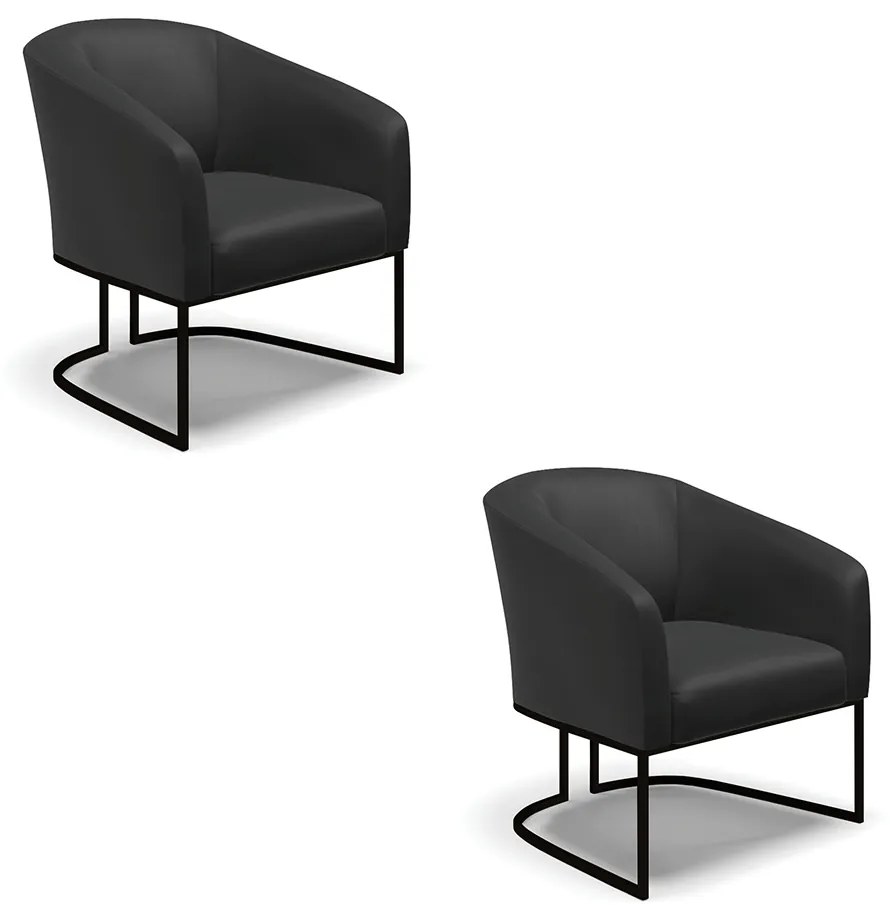 Poltrona Decorativa Industrial Preto Kit 2 Stella Sintético D03 - D'Rossi - Preto