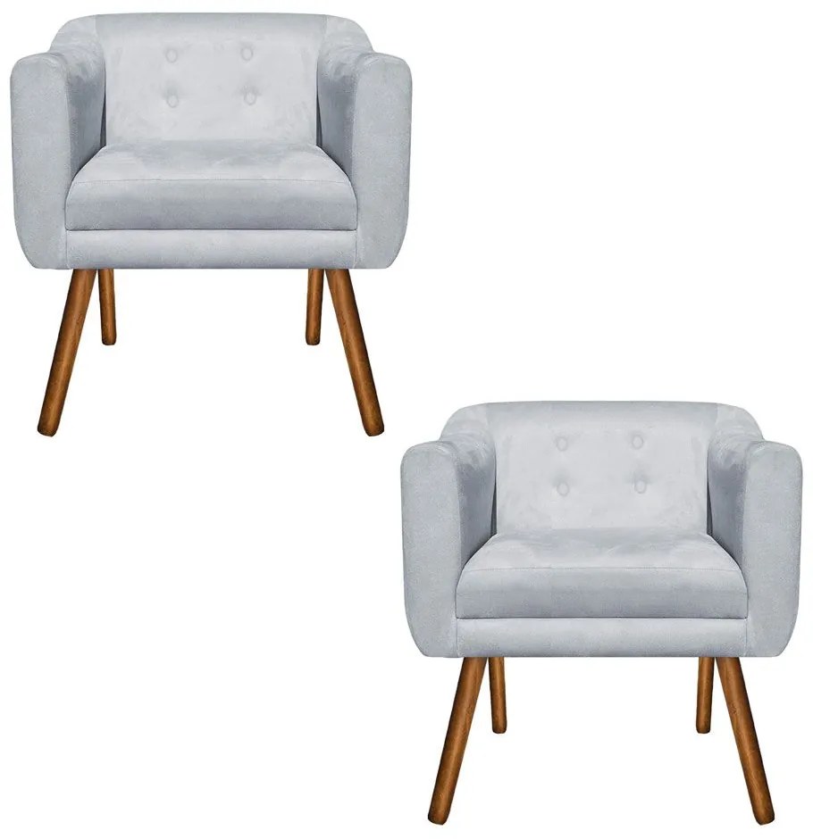 KIT 02 POLTRONAS JULIA SUEDE CINZA STRAS