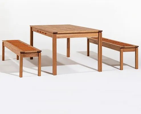 Conj Trama Mesa + 02 Bancos Corda Ocre Jatobá 180cm - 78585 Sun House
