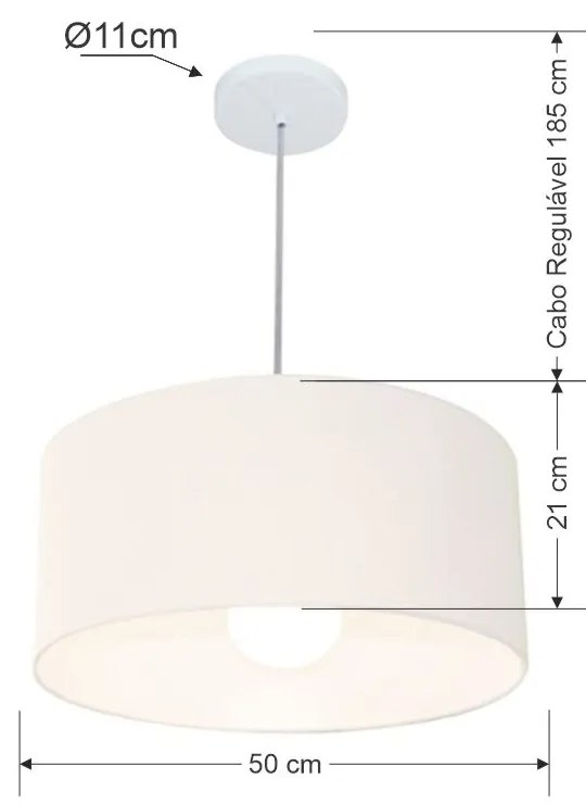 Lustre Pendente Cilíndrico 4052 Cúpula em Tecido 50x21cm Branco - Bivolt