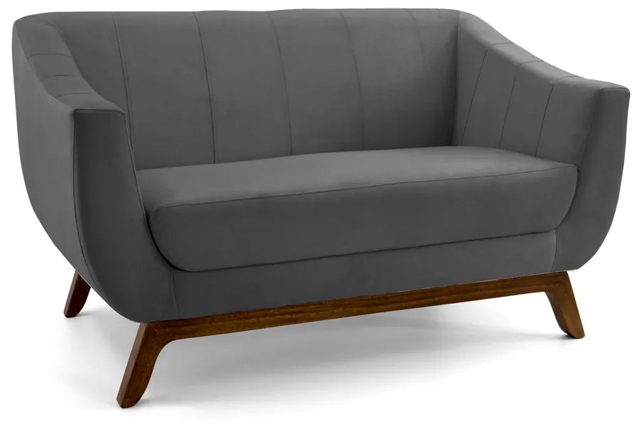 Sofá 2 Lugares Odeon D07 140cm Base Madeira Veludo Cinza - D'Rossi