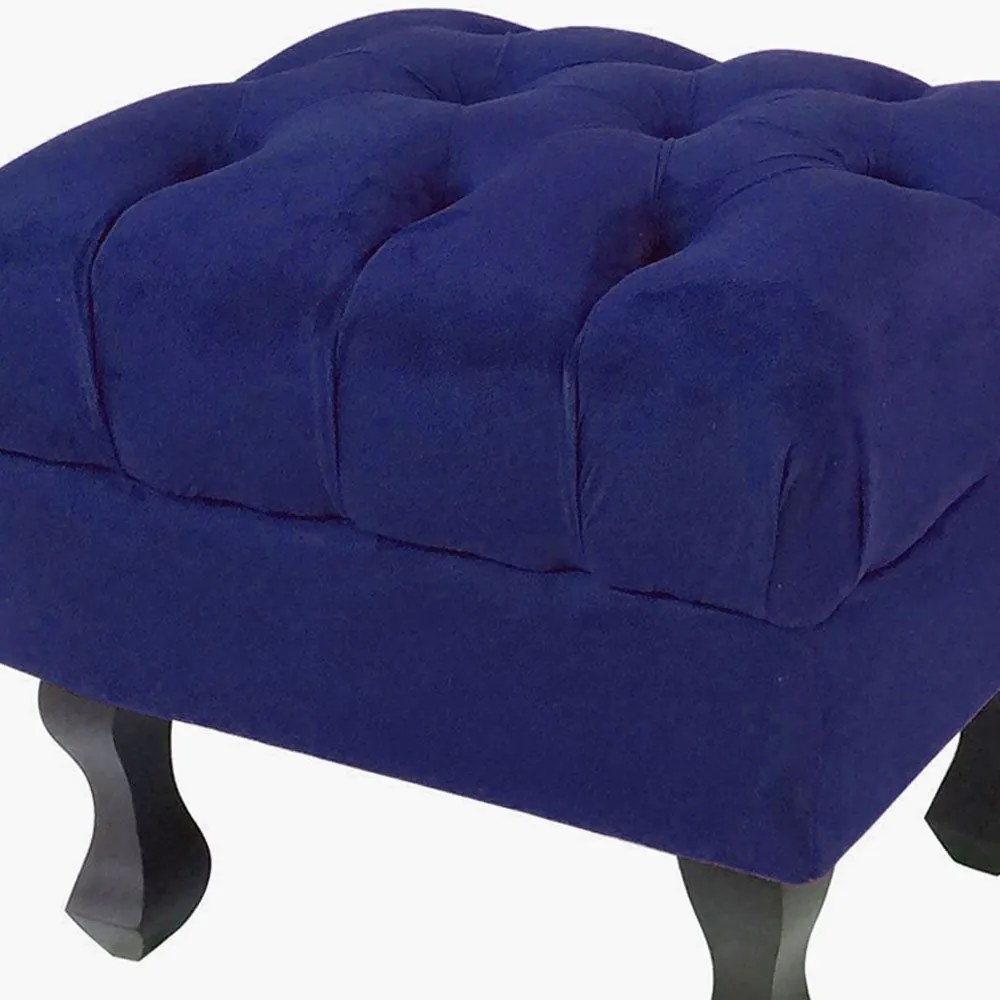 Puff Retrô Luis XV Capitonê Suede Azul Marinho - D'Rossi