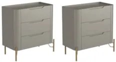 Mesa Cabeceira Para Quarto 68cm Kit 2 Blen Grigio/Dourado I06 - Mpozen